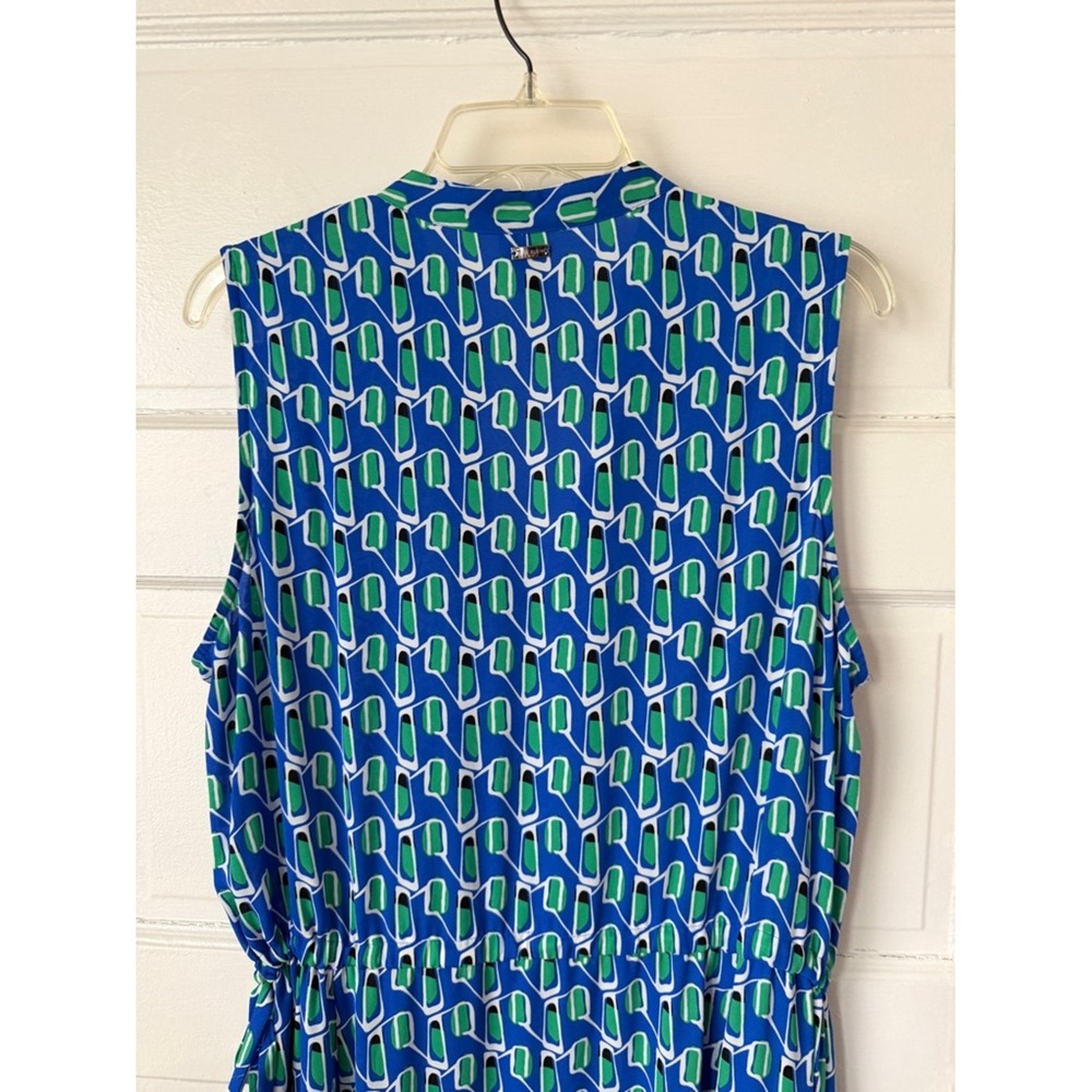 Anne Klein Blue & Green Geometric Sleeveless Maxi Dress Cinched Waist Office Lg - Picture 8 of 17